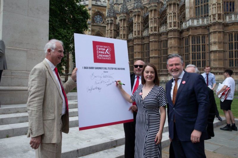Stephanie putting her name to the campaign to end fire and rehire