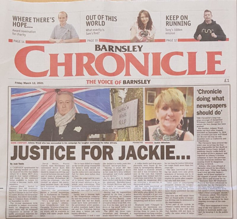 Image of front cover of Barnsley Chronicle with headline reading 
