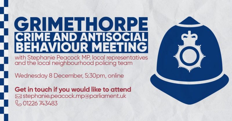 Stephanie hosts an online public meeting with police and local representatives to discuss crime in Grimethorpe