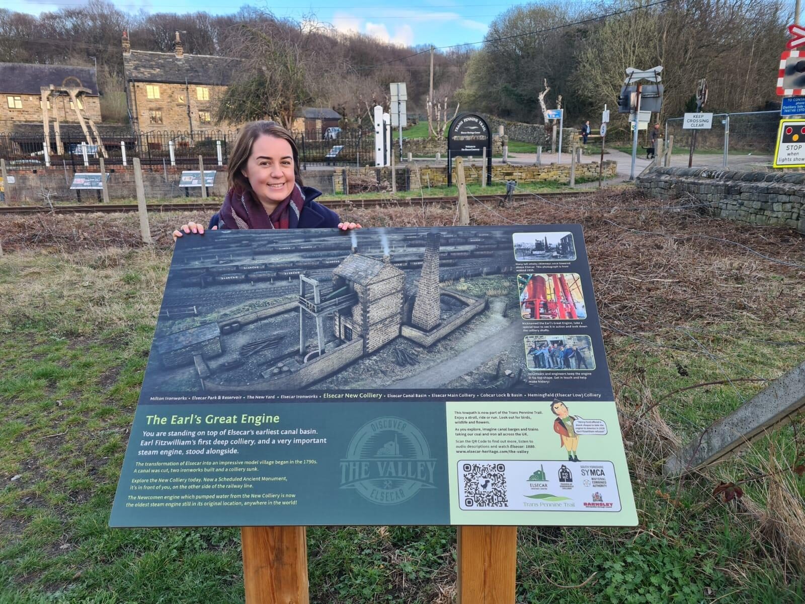 Stephanie Peacock MP visiting the new history boards at Elsecar Transpennine Trail