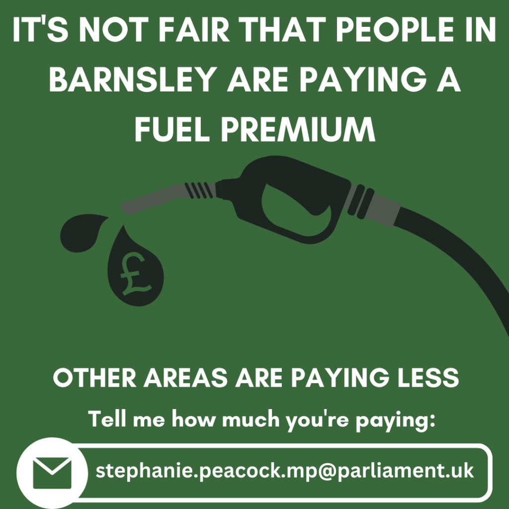 Stephanie Peacock MP's fuel premium in Barnsley graphic
