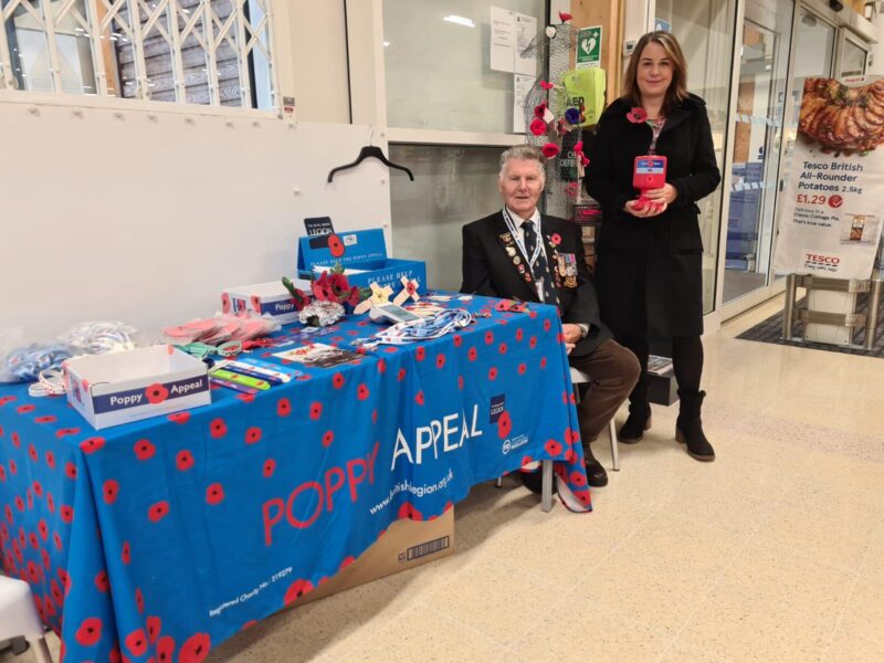 Stephanie Peacock MP selling poppies on behalf of the Royal British Legion with Peter in Hoyland Tesco