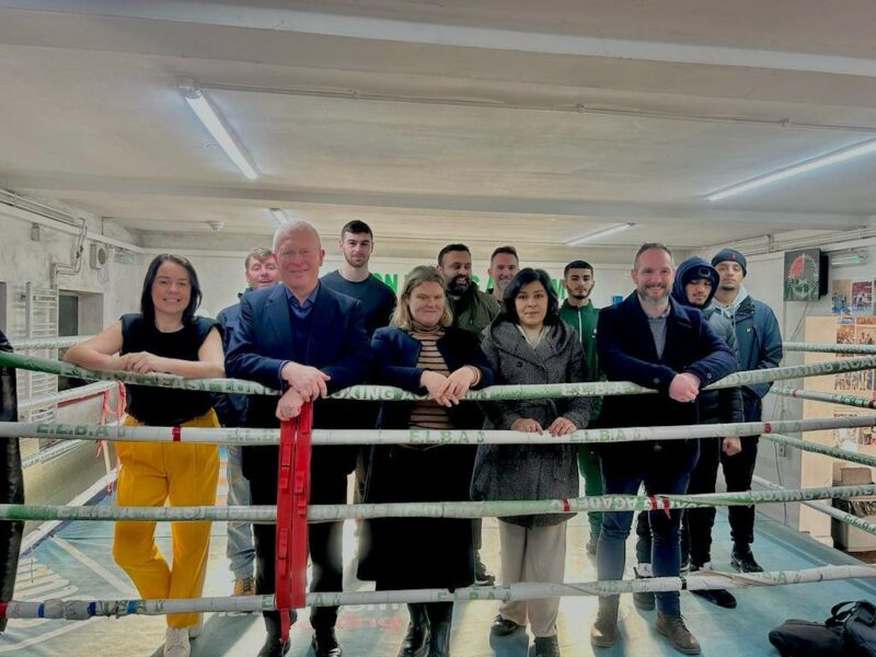 Stephanie Peacock MP with John Cryer MP, councillors from Waltham Forest Council and members of the East London Boxing Academy in Leyton