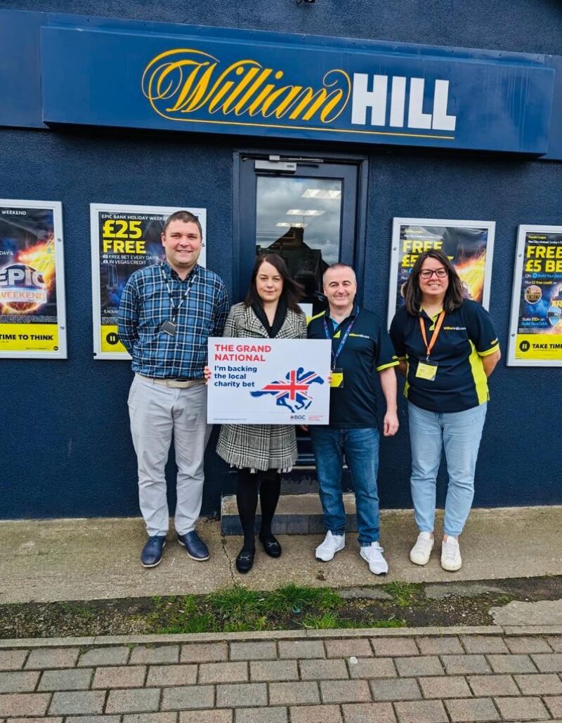 Stephanie Peacock MP making a charity bet at William Hill in Hoyland