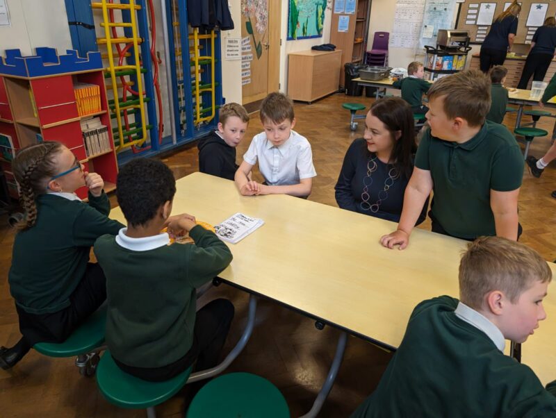Stephanie Peacock visiting Hoyland Springwood Primary School to see their Magic Breakfast Club in action