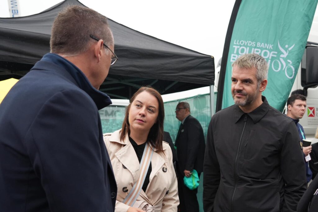 Stephanie Peacock MP and Mayor of South Yorkshire Oliver Coppard at the Tour of Britain in Barnsley