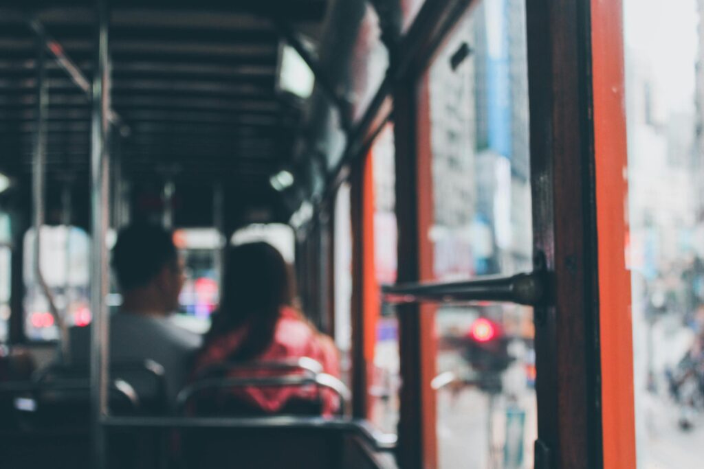 Blurred image of the inside of a bus