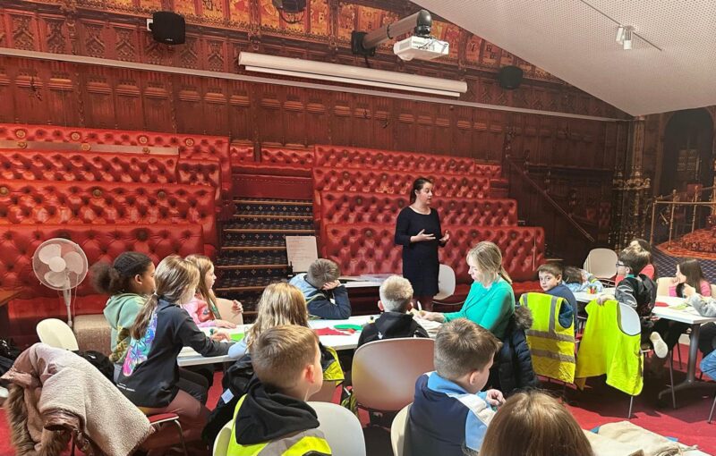 Stephanie Peacock MP speaking to pupils from Carrfield Primary Academy in Parliament