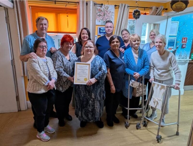Stephanie Peacock MP presenting a Small Business Award to Thornhill House Care Home in Darfield