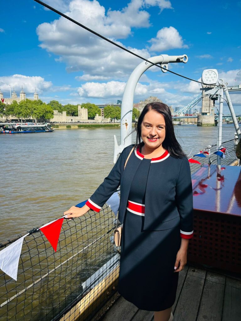 Stephanie Peacock MP aboard the HMS Belfast for the Imperial War Museum VE Day Street Party