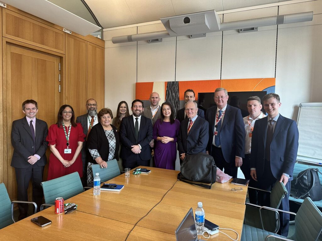 Stephanie Peacock MP with members of the Rugby League All Party group meeting former rugby player, Clive Griffiths