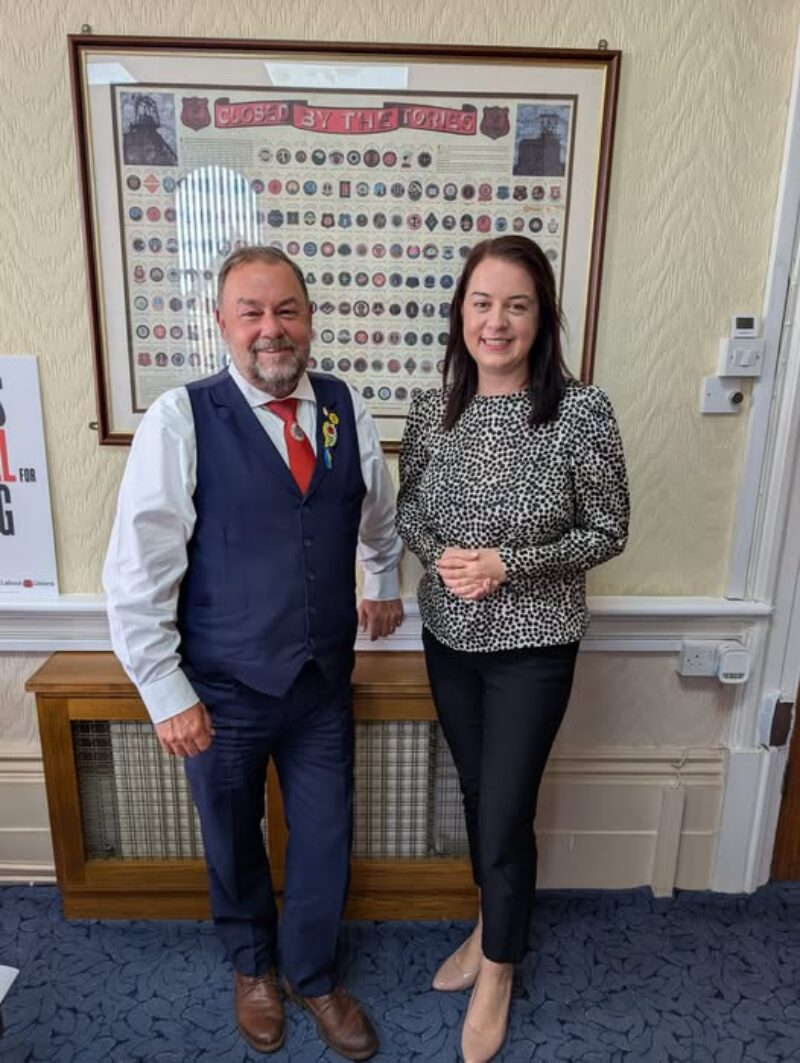 Stephanie Peacock MP meeting with Chris Kitchen at the National Union of Mineworkers