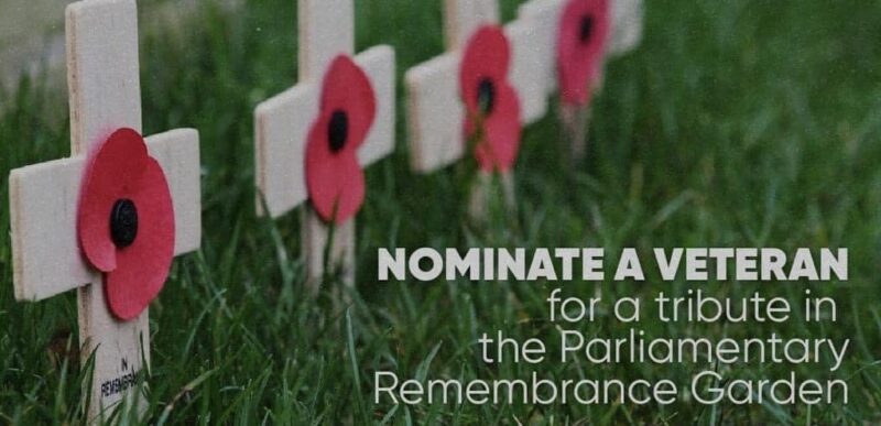 Graphic calling for nominations for a veteran to be commemorated in the Parliamentary Garden of Remembrance 
