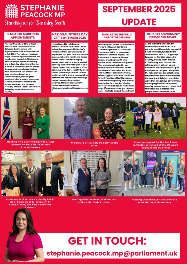 Stephanie Peacock MP's September Update