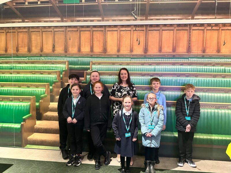 Stephanie Peacock MP welcoming pupils from Jump Primary School to Parliament