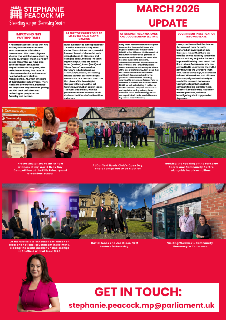 Stephanie Peacock MP's March 2026 Update